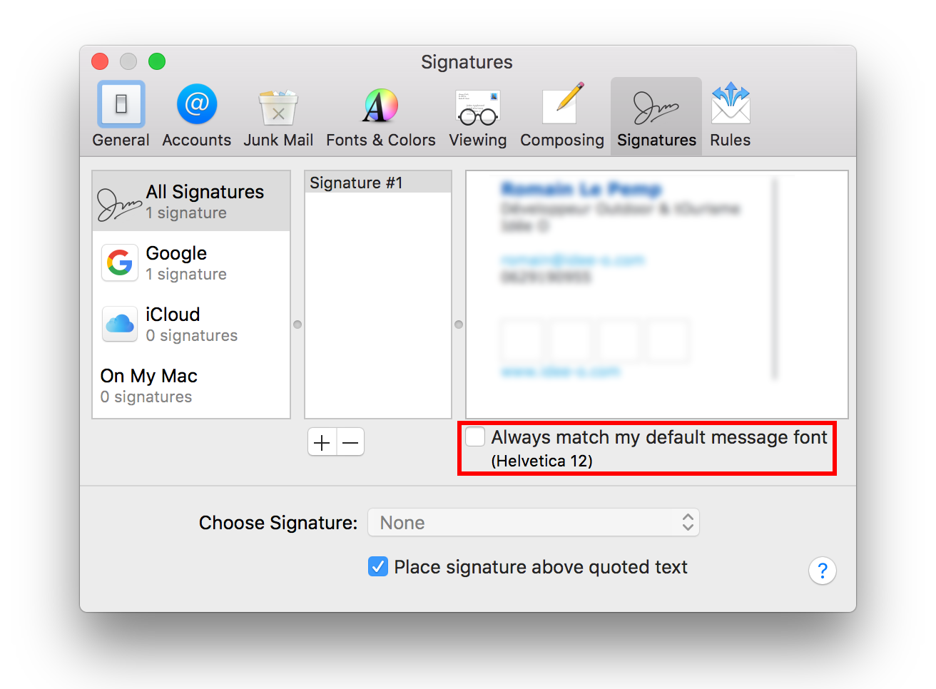 cut and paste mac mail signature formatting