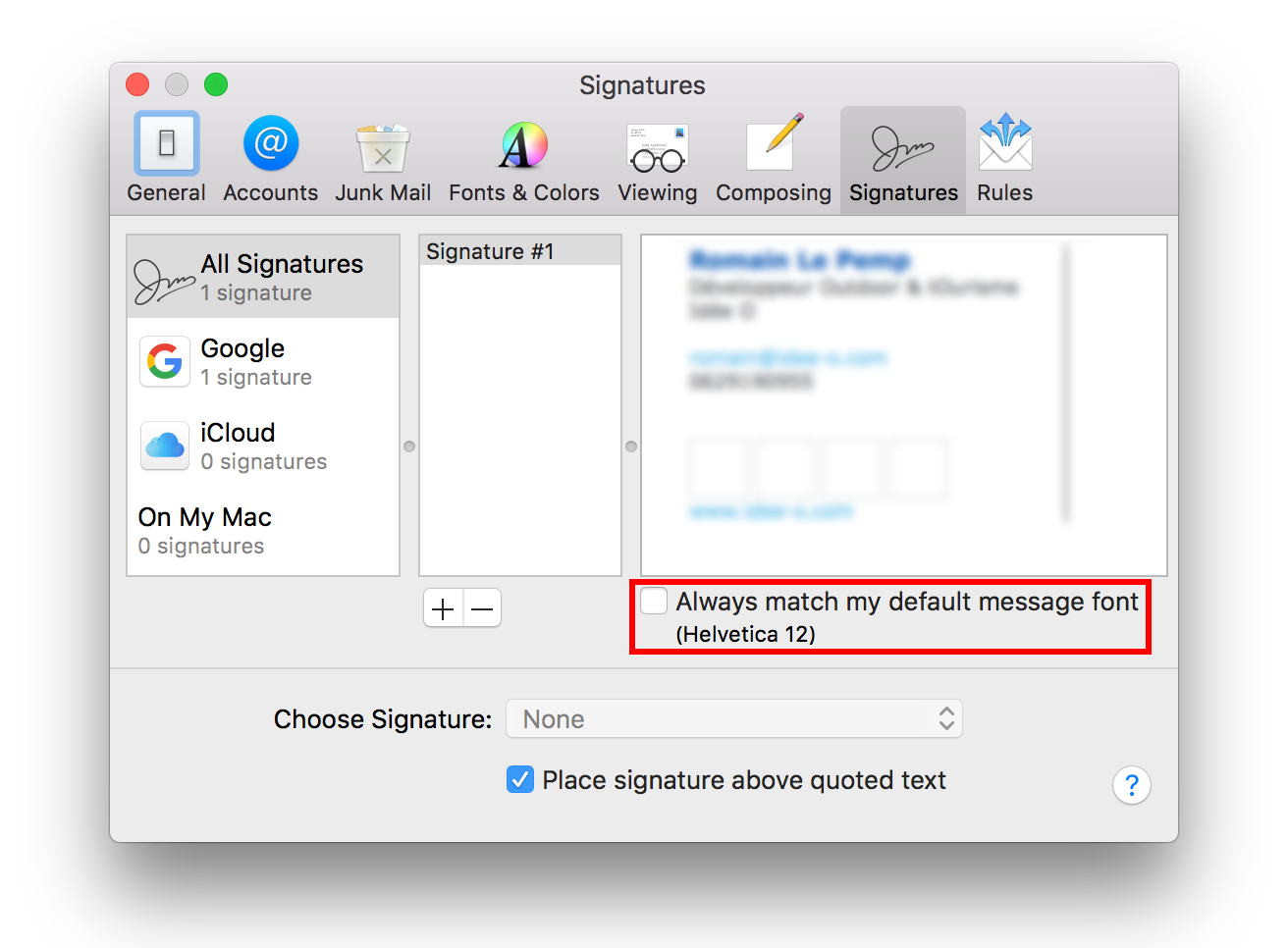 adding signature to mail on mac